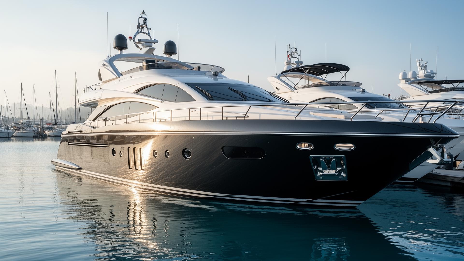 Premium yacht freshly detailed at a marina
